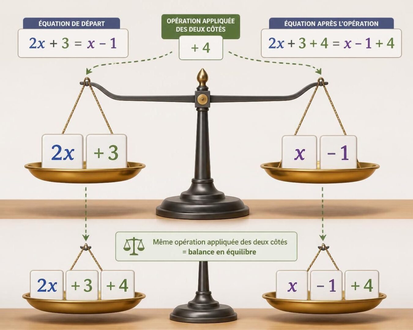 découvrez comment appliquer le protocole 'même opération des deux côtés' pour résoudre les équations sans confusion, avec des explications claires et des exemples simples.